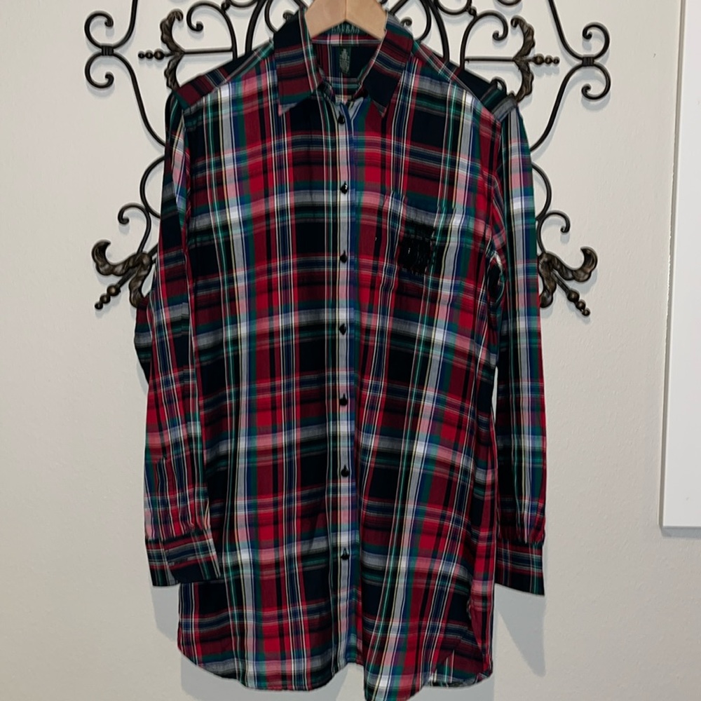 LAUREN RALPH LAUREN CREST PLAID LONG SLEEVE BUTTON DOWN MEDIUM